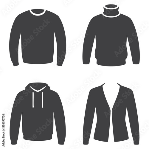 Silhouette Set of Casual and Formal Upper Body Clothing  Vector Fashion Icons