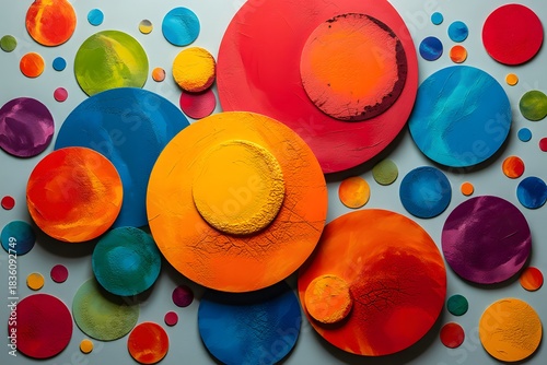 Colorful circles art with layered textures and vibrant hues in a playful arrangement