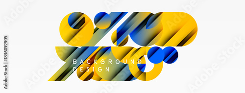 Abstract vibrant design features flowing shapes, yellow, blue hues. Modern composition suitable background element, graphic project.