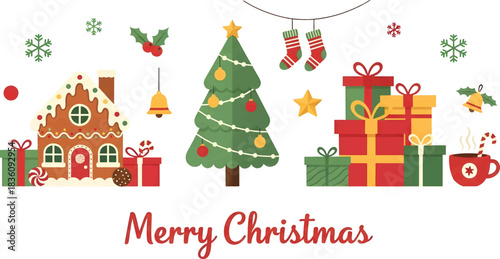 Vector Illustration Festive Merry Christmas Holiday Elements Collection