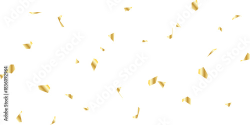Golden confetti and streamers falling against a white background creating a celebratory and elegant atmosphere for events	