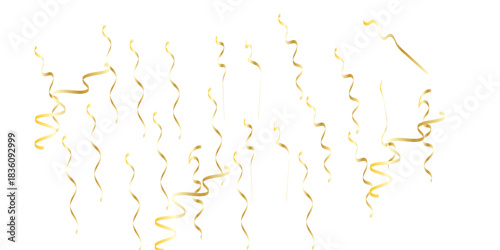 Golden confetti and streamers falling against a white background creating a celebratory and elegant atmosphere for events	