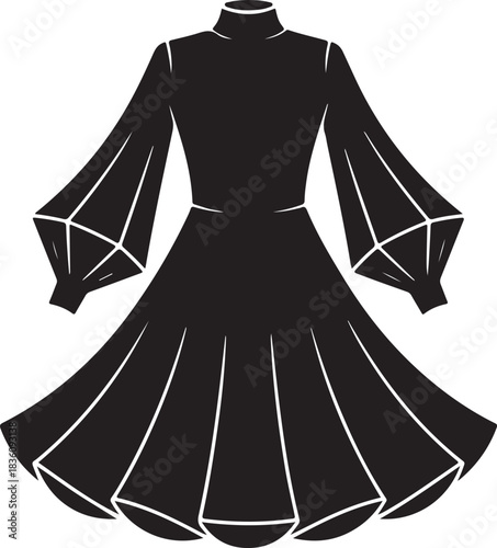Elegant black full-length gown with voluminous pleated sleeves Vector
