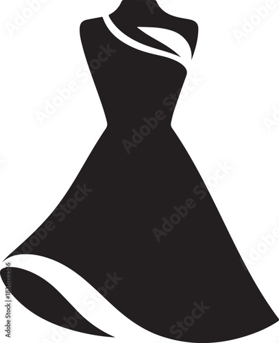 Stylish black evening gown silhouette fashion design vector icon Vector
