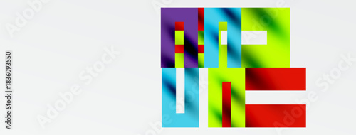 Abstract geometric shapes, vibrant colors, modern design. Rectangles overlap creating interesting visual effect. Minimalist composition.