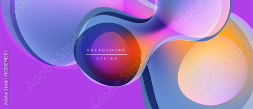 Abstract fluid shapes, vibrant purple hues dominate. Overlapping circles create dynamic visual effect. Modern design elements present.