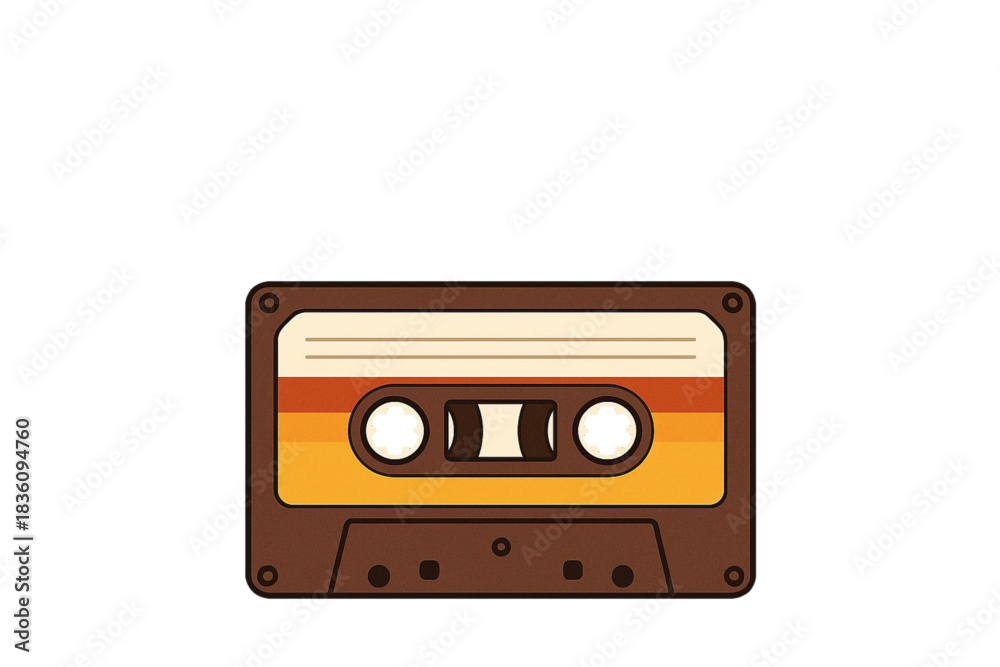 Obraz premium Retro cassette tape illustration in brown and orange tones isolated on white background symbolizing vintage music audio media nostalgia