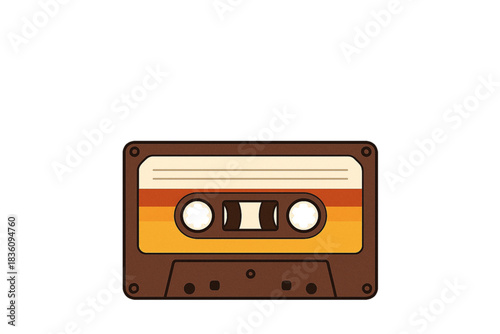 Retro cassette tape illustration in brown and orange tones isolated on white background symbolizing vintage music audio media nostalgia