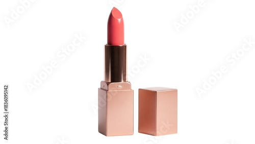 Coral lipstick isolated PNG on transparent background, beauty product for makeup and cosmetics, elegant and luxurious design