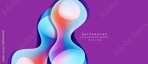 Abstract fluid shapes overlap, creating vibrant color gradients on purple background. Modern design element for digital projects.