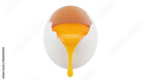 Photos Cracked egg with dripping yolk isolated PNG on transparent background, breakfast