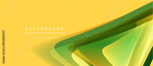 Abstract yellow, green design. Overlapping layers create dynamic flow, modern aesthetic. Background features smooth gradients, subtle textures.