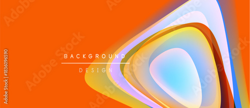 Abstract design features layered shapes, vibrant orange backdrop. Soft gradients create dynamic visual effect. Modern, artistic composition.