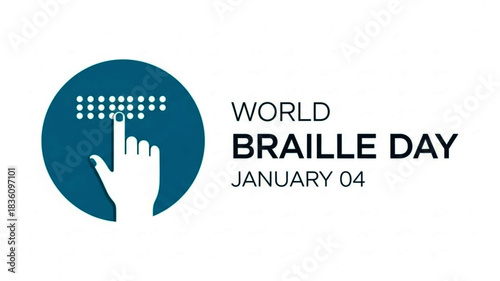 World Braille Day Illustration: Hand Touching Braille Dots in a Blue Circle