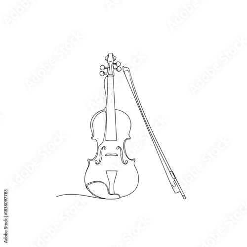 Violin and bow line art illustration Keywords: violin, bow, musical instrument, string