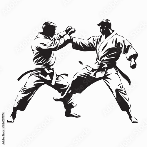 Taekwondo Match in Action Vector Illustration on white background