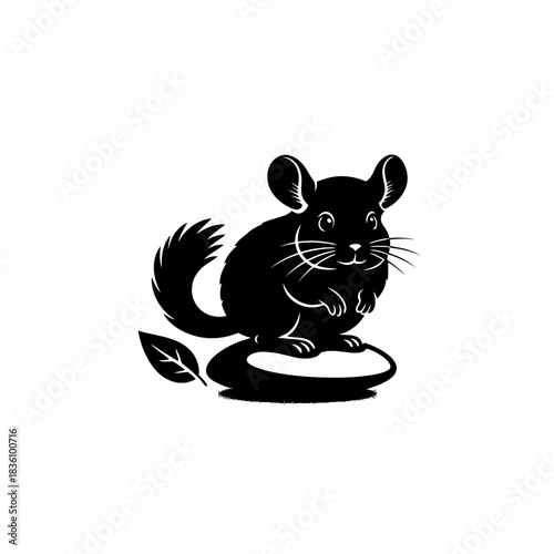 Chinchilla silhouette sitting on a minimal rock in natural pose