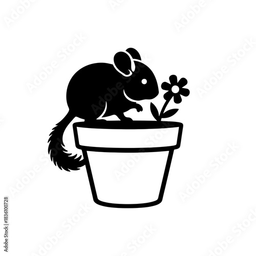 Chinchilla silhouette sitting on a minimal flower pot design