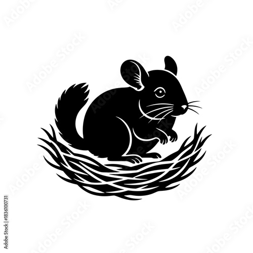 Chinchilla silhouette in minimal cozy nest concept vector art
