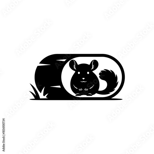 Chinchilla silhouette sitting in a minimal hollow log story concept