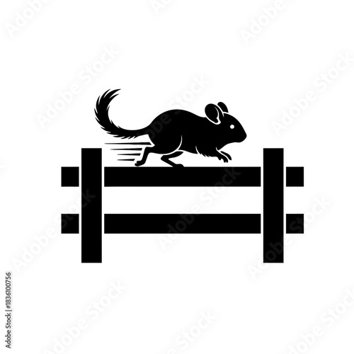 Chinchilla silhouette running along minimal fence dynamic mood