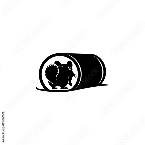 Chinchilla silhouette exploring minimal tunnel action