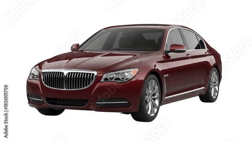 Photography Burgundy luxury sedan car isolated PNG on transparent background, elegant vehicl