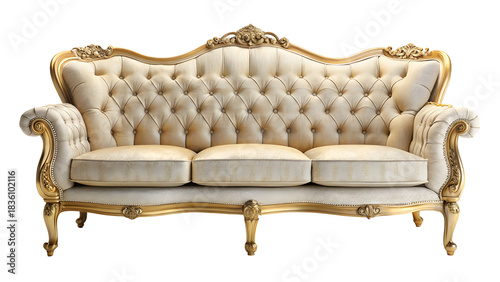 Indulge in luxury with this elegant cream sofa, perfect for adding a touch of classic sophistication to any living space or studio set design
