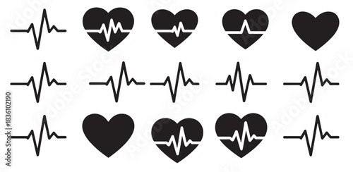 collection of black heart and electrocardiogram icons