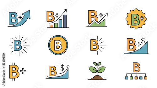 Collection of B Letter Logos for Business Growth and Investment.
