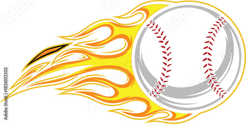 Baseball, illustration, with, flame, motion, speed, power, sport, dynamic, energy, fast, pitch, vector, content, impact, silhouette, fire, trail, intensity, action, competition, excitement