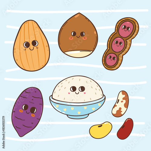 Cute Collection grains cartoon hand drawn character illustration