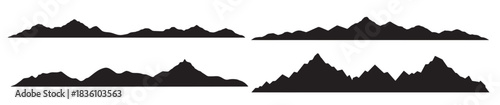 collection of diverse black mountain silhouettes against