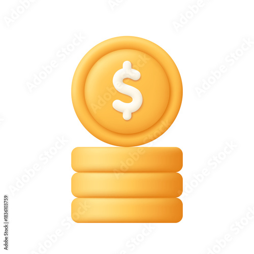 Stack of gold coins with dollar sign. Banking, finance, savings, profit and investment concept. 3d vector icon. Cartoon minimal style.
