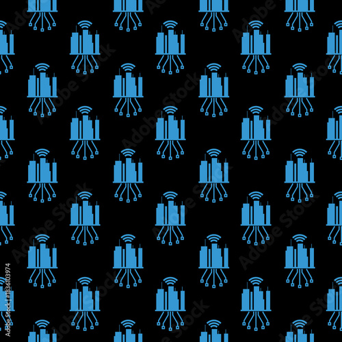 Smart city seamless pattern isolated on black background