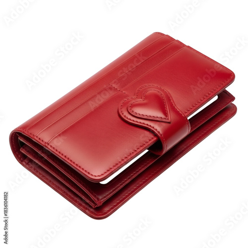 Elegant red leather wallet isolated on transparent background