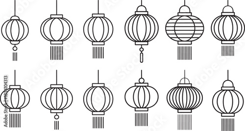 Large Asian Lantern Line Art Pack