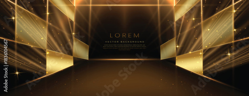 Elegant golden scene diagonal glowing with lighting effect sparkle on black background. Template premium award design.