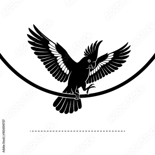 Monochrome cockatoo silhouette with leaf graphic element