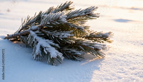 Close-Up of Snow-Covered Pine Branch in Winter Forest