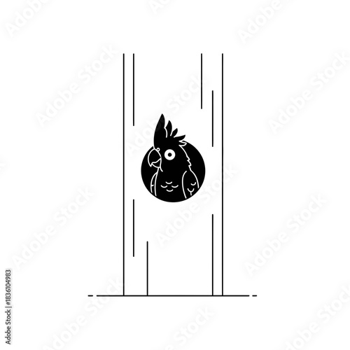Cockatoo silhouette climbing a minimal ladder vector illustration