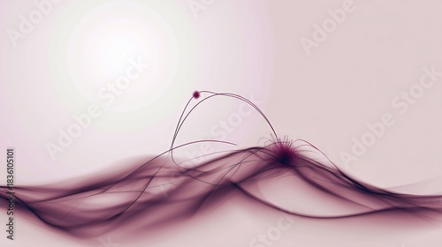 Abstract flowing lines forming a gentle wave, connecting two delicate energy bursts on a soft ethereal background