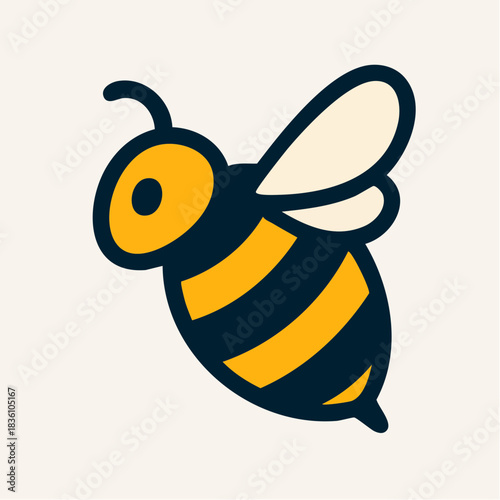 Illustration of a stylized bee with black stripes and yellow body, shown in a simple, cartoon-like design against a light background.