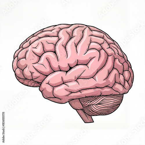 Illustration of a pink brain isolated on a white background for Mental Health Awareness Month