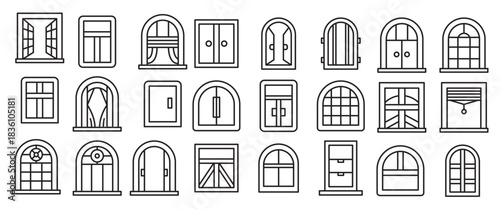 arch window and door line icons 