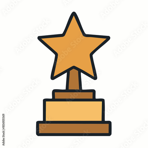 Illustration of a golden star trophy with a stepped base, outlined in brown, against a white background.