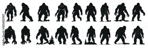 bigfoot vector silhouettes clipart bundle a set of yeti 