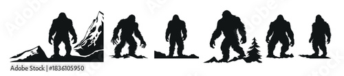 bigfoot vector silhouettes clipart bundle a set of yeti 