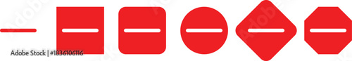 Minus remove icon set , stop sign. Graphic symbol for subtraction, removal, negative, or do not enter concept. horizontal line, dash inside a circle in outline and solid for delete actions, Minus Sign