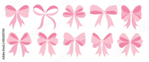 set of pink bows are shown in various positions and 